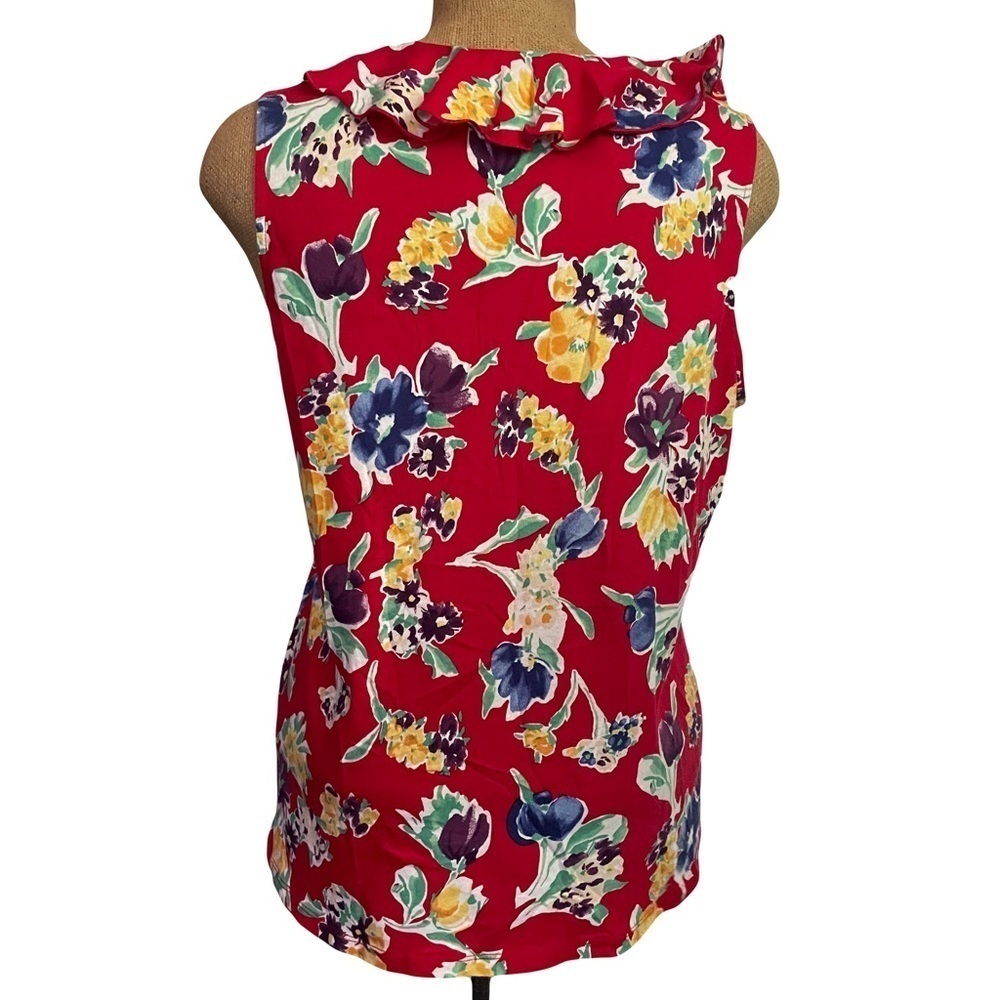 Chaps multi color Floral print Sleeveless Top ruffle neck trim size XL - Picture 2 of 5